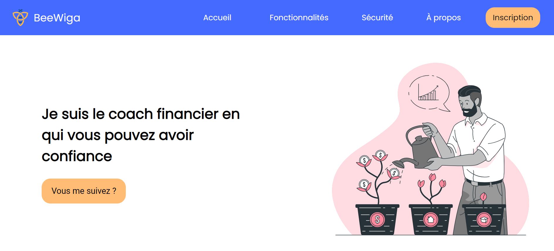 Screenshot of BeeWiga Landing Page